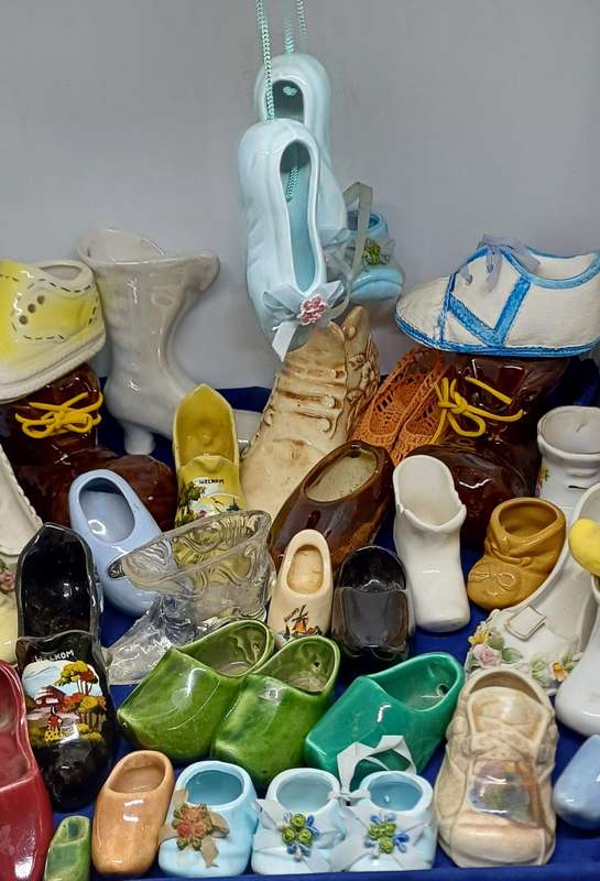 Collection of porcelain , pottery glass shoes