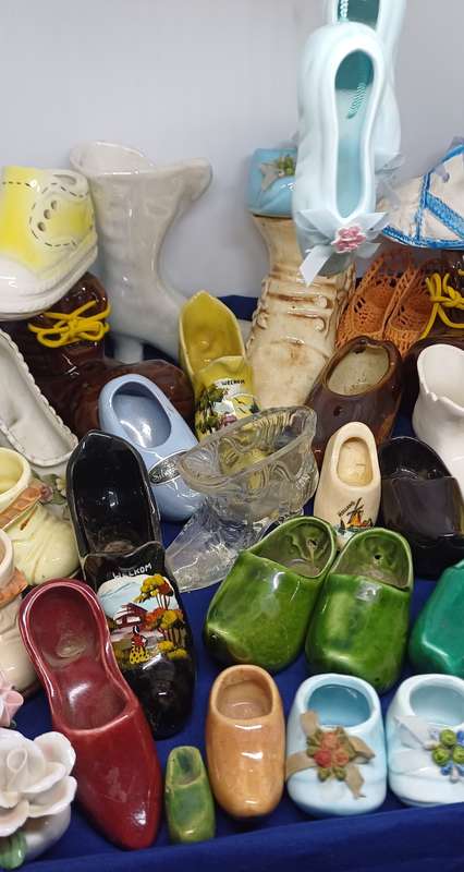 Collection of porcelain , pottery glass shoes