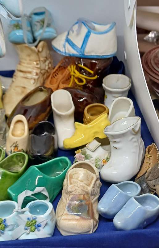 Collection of porcelain , pottery glass shoes