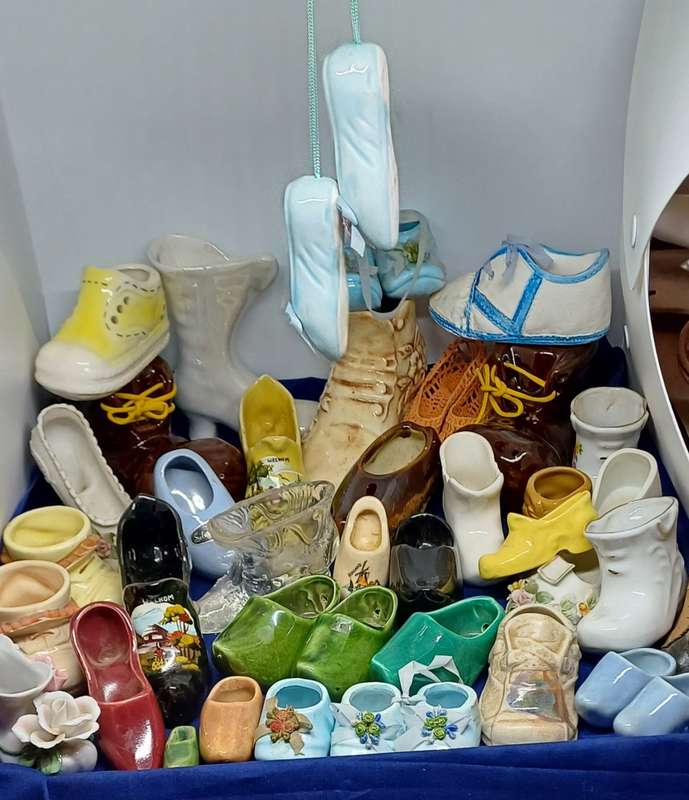 Collection of porcelain , pottery glass shoes