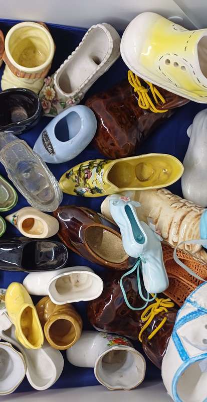 Collection of porcelain , pottery glass shoes