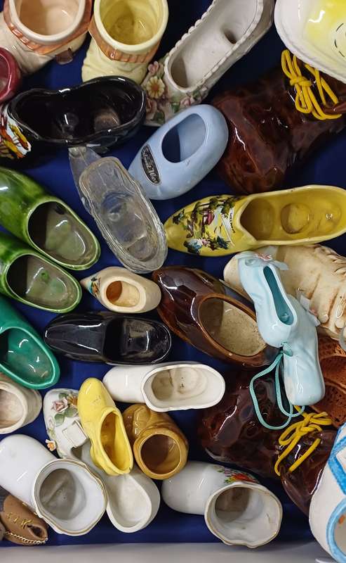Collection of porcelain , pottery glass shoes