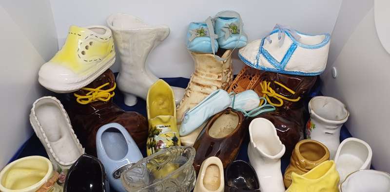 Collection of porcelain , pottery glass shoes