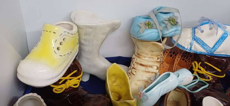 Collection of porcelain , pottery glass shoes