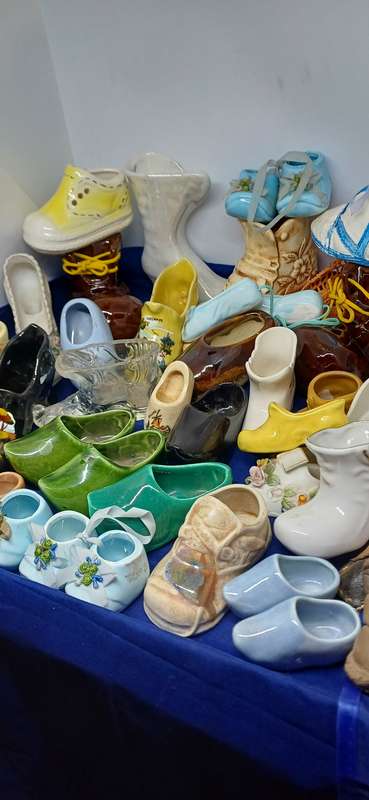 Collection of porcelain , pottery glass shoes