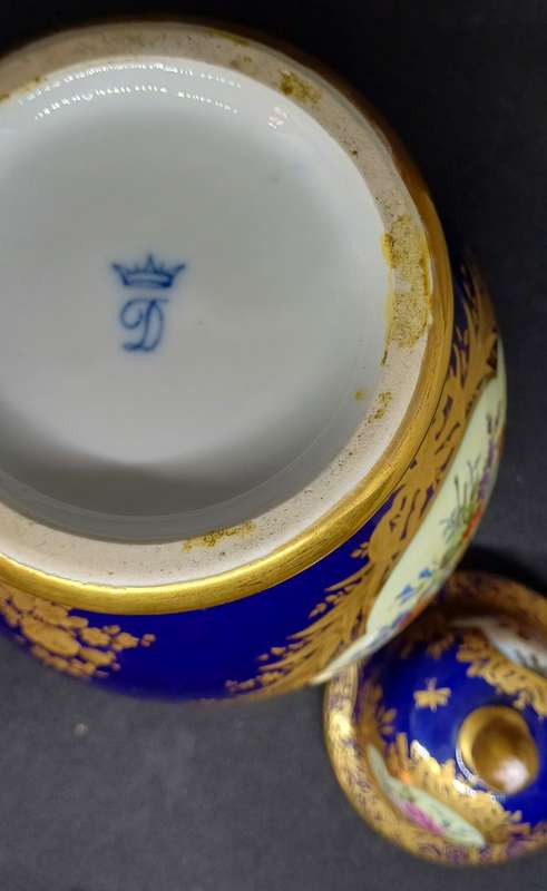 ANTIQUE DRESDEN JAR WITH LID