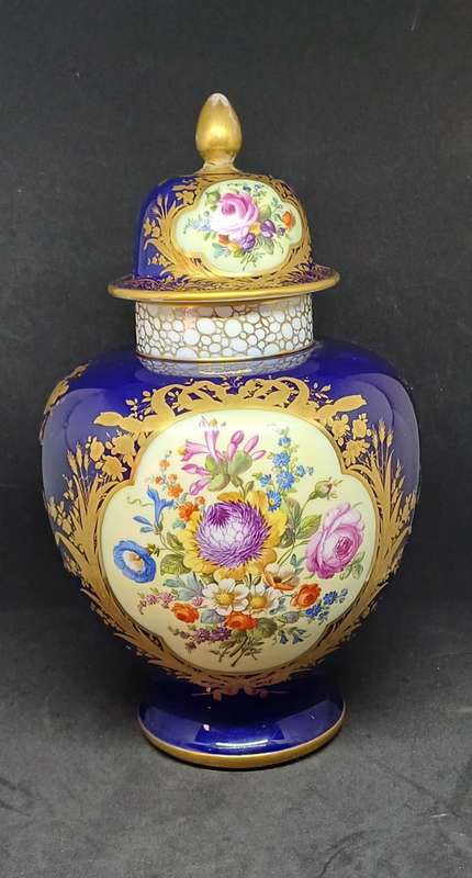 ANTIQUE DRESDEN JAR WITH LID