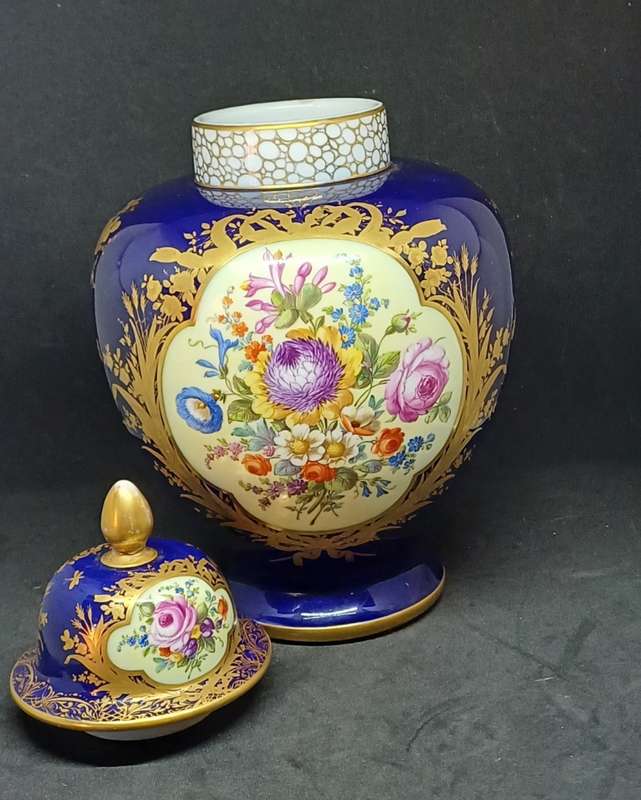 ANTIQUE DRESDEN JAR WITH LID