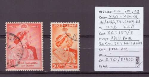 KUT (Kenya, Uganda, Tanganyika) Stamps, KGVI, 1948, Royal Silver Wed Anni, Used