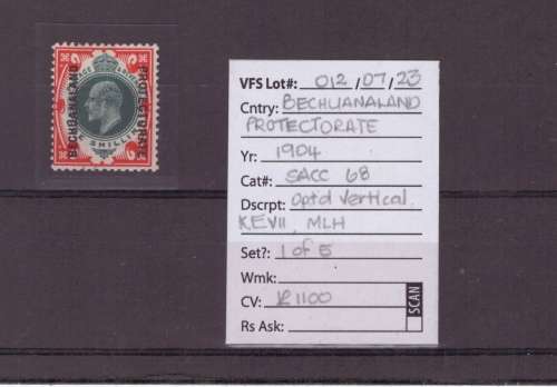 Bechuanaland Protectorate Stamp, 1904, KEVll, Opt vertical, MLH, SACC 68, Cat:R1100 Ask R450