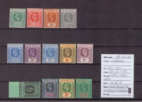 Nigeria Stamps, KGV, 1921-32, MNH-USED, SG:15-29, CV £150/R3450, Asking R1035.00