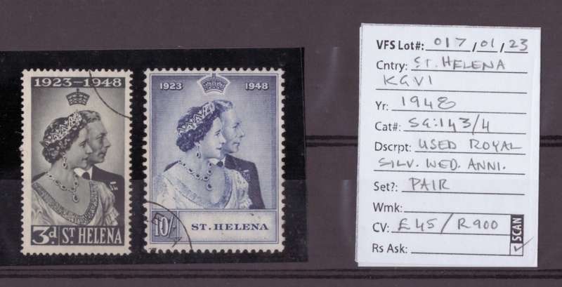 St. Helena Stamps, KGVI, 1948, Royal Silver Wedding Anniversary, Used Pair, SG: 143/4 Ask R300
