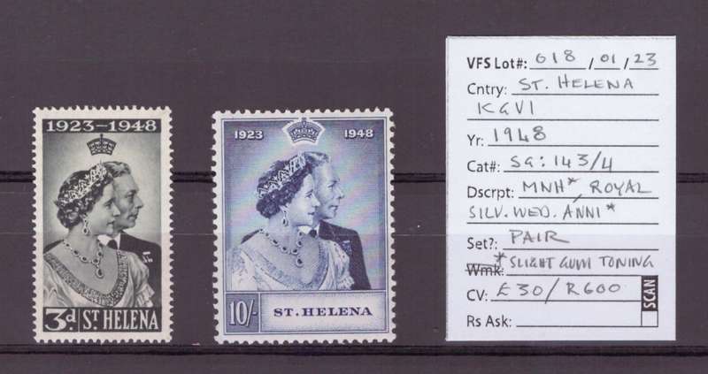 St. Helena Stamps, KGVI, 1948, Royal Silver Wedding Anniv, MNH* Pair, SG: 143/4, *Slight gum toning
