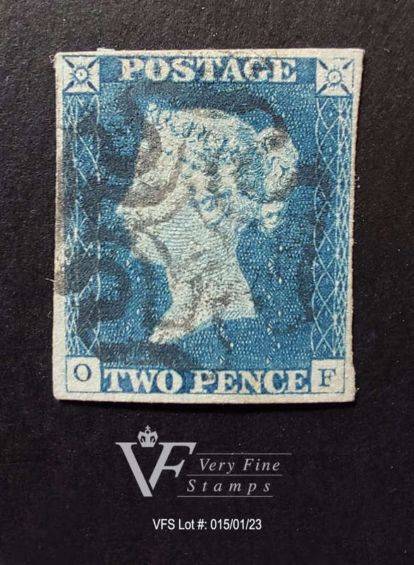 Great Britain, QV, 1840, SG5, blue, imperf, USED, Plate 1, Good margins, Est R19500, Ask R7500