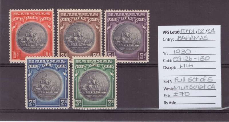 Bahamas Stamps, 1930, KGVl, MLH, SG:126-130, Full set of 5, CV: £70/R1610