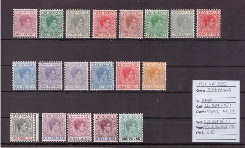 Bahamas Stamps, 1938, KGVl, MLH, SG:149-157, Full set of 17, Est: £280/R6580, Asking R1450