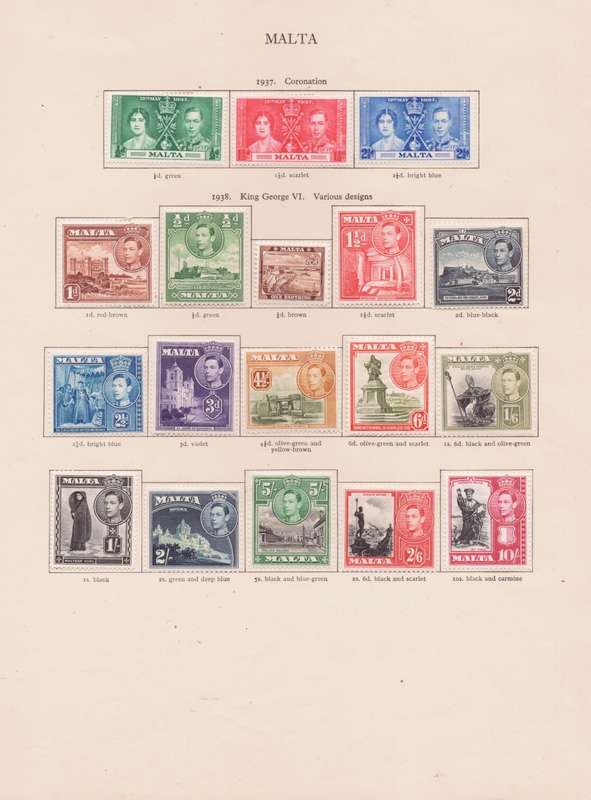 Malta, Stamps on sheet, KGVl, 1937-38, Various designs