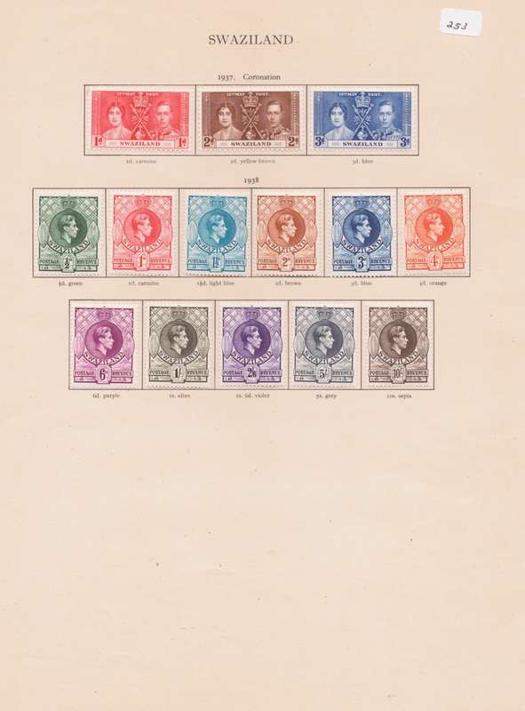 Swaziland, Stamps on sheet, KGVl, 1937-1938, Various designs