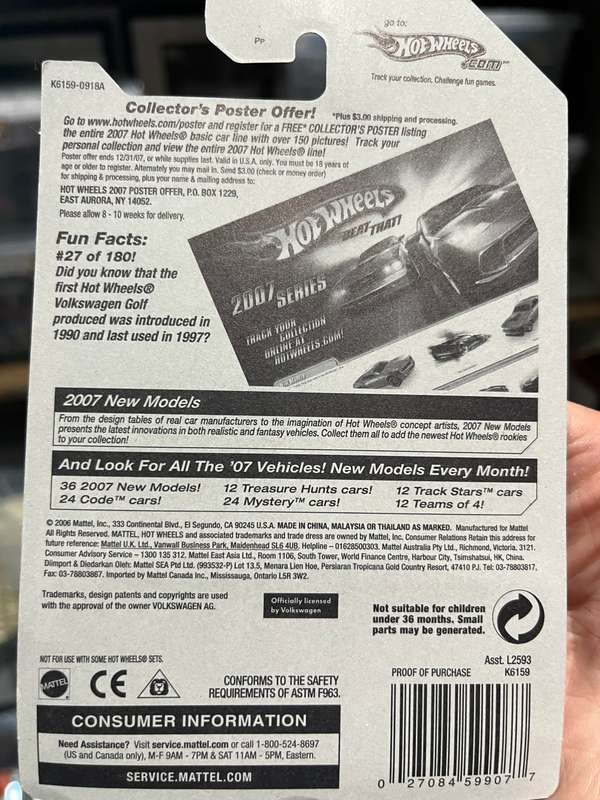 Hot wheels Volkswagen Golf Gti long card