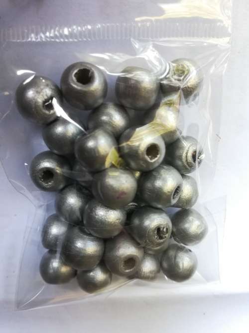 silver 10mm wooden beads 30pc