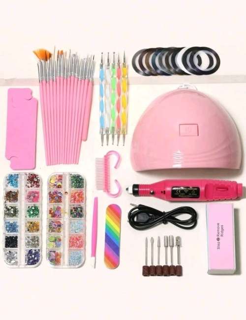 Nail Lamp Set, 45pcs Plastic Multicolor Nail Kit For Nail Salon,UV LED Light for Gel Nails