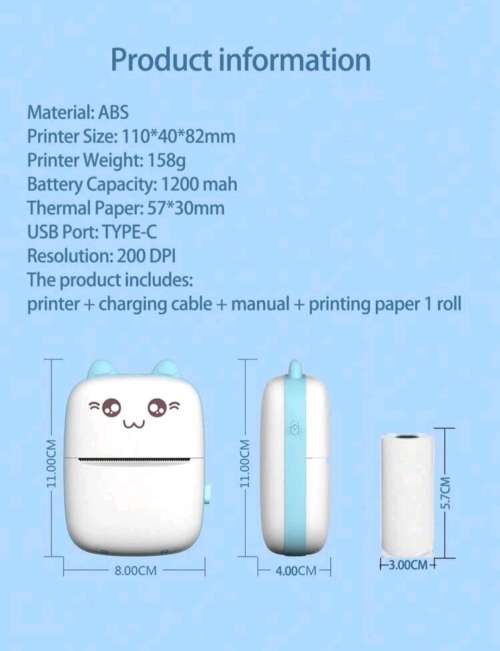 Mini Printer - Thermal Pocket Printer Blue  (Wireless)