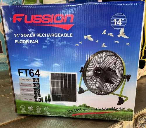 Big Size FUSSION 14` 35.56cm) RECHARGEABLE STAND FAN (AC & DC Chargeable) Loadshedding