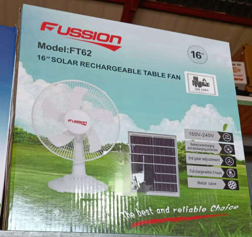 FUSSION 16` SOLAR RECHARGEABLE DESK FAN