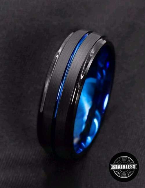 Black & Blue Stainless Steel Wedding Band