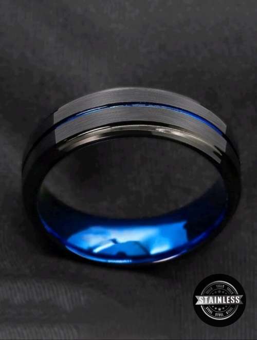 Black & Blue Stainless Steel Wedding Band