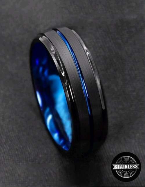 Black & Blue Stainless Steel Wedding Band