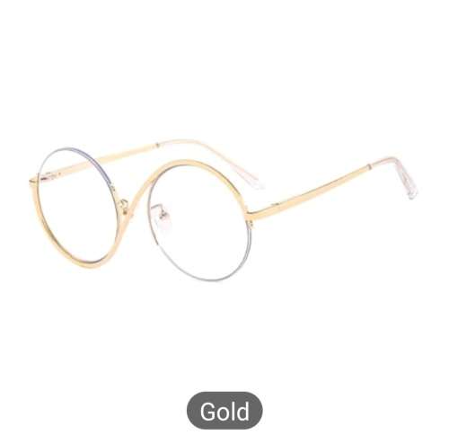 Anti Blue Light Eye Glasses - Asymmetrical Round Fashion Glasses (Gold Frame)
