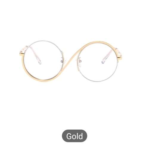 Anti Blue Light Eye Glasses - Asymmetrical Round Fashion Glasses (Gold Frame)