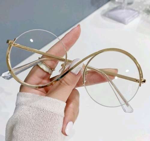 Anti Blue Light Eye Glasses - Asymmetrical Round Fashion Glasses (Gold Frame)