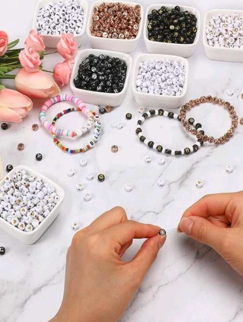 700pcs DIY Alphabet Beads - for Necklace Making (Choose Black & Gold OR Rainbow Colors)