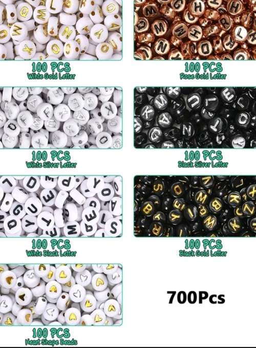 700pcs DIY Alphabet Beads - for Necklace Making (Choose Black & Gold OR Rainbow Colors)