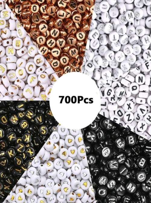 700pcs DIY Alphabet Beads - for Necklace Making (Choose Black & Gold OR Rainbow Colors)