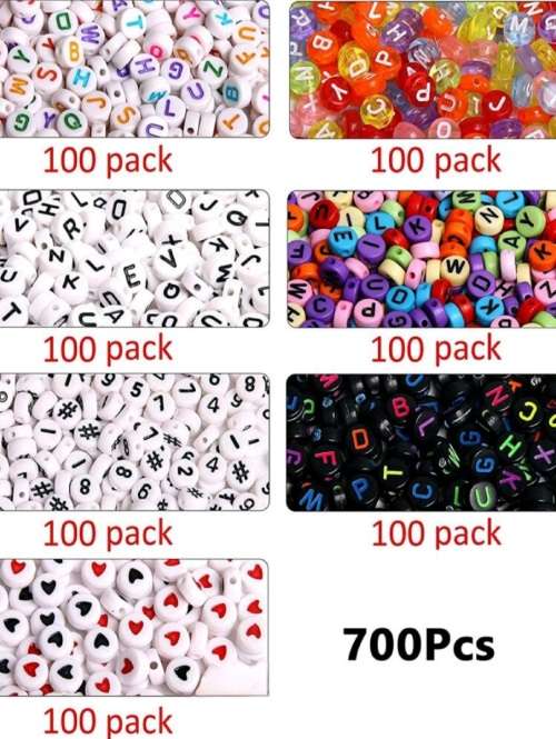 700pcs DIY Alphabet Beads - for Necklace Making (Choose Black & Gold OR Rainbow Colors)