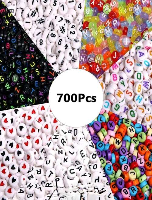 700pcs DIY Alphabet Beads - for Necklace Making (Choose Black & Gold OR Rainbow Colors)