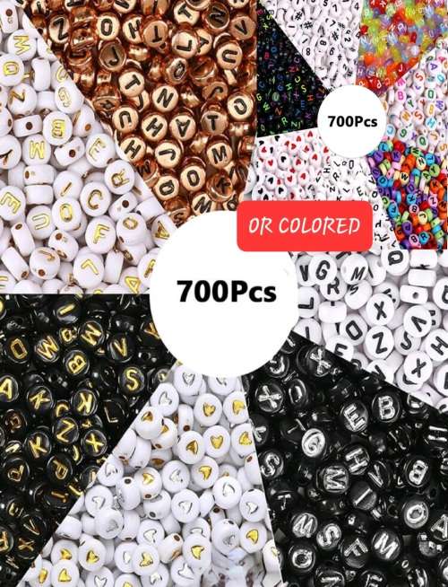 700pcs DIY Alphabet Beads - for Necklace Making (Choose Black & Gold OR Rainbow Colors)