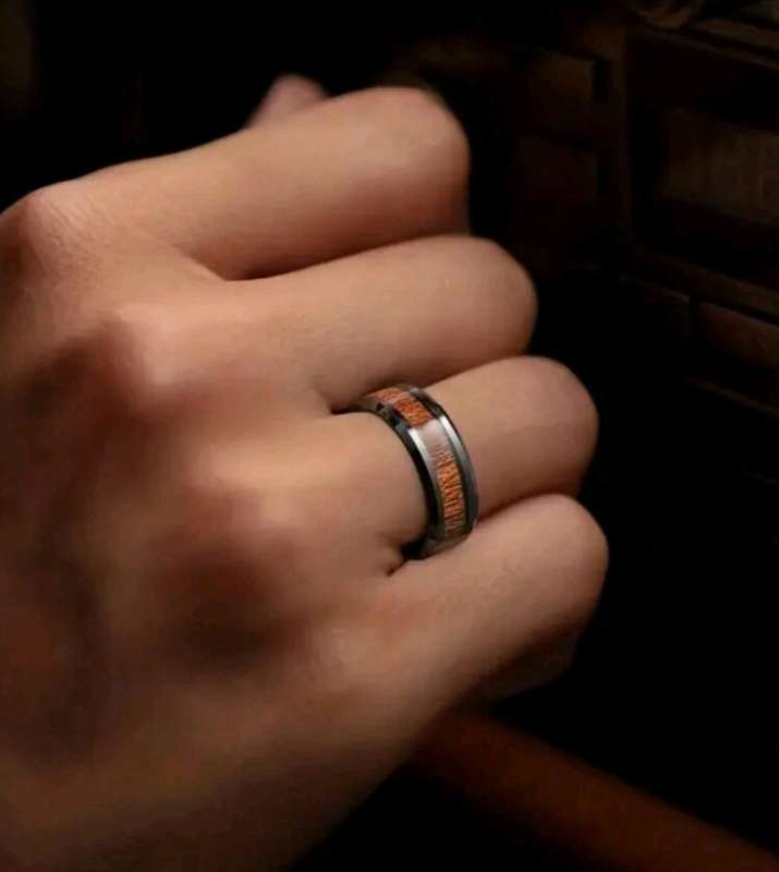 Woodgrain Men`s Wedding Band (8mm) Stainless Steel - Sizes 10 & 11available