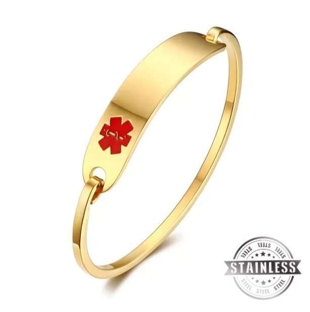Medic Alert Bracelet (Stainless Steel) Gold or Silver