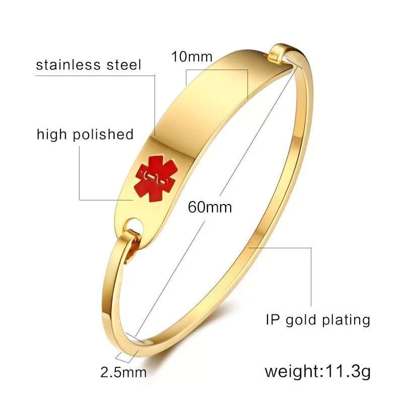 Medic Alert Bracelet (Stainless Steel) Gold or Silver