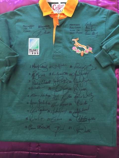 1995 RUGBY WORLD CUP JERSEY SIGNED BY NELSON MANDELA AND SQUAD WITH COA