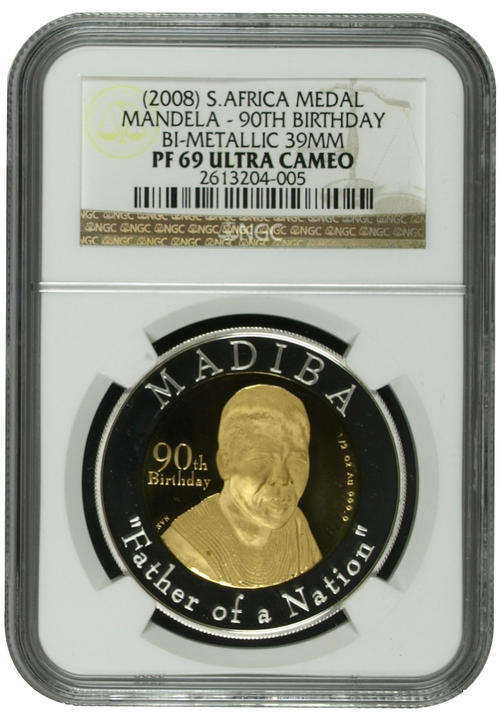 ***WOW NGC MANDELA RARE TRIO WITH HALF OZ SOLID GOLD MEDAL IN STUNNING ROSEWOOD DISPLAY***
