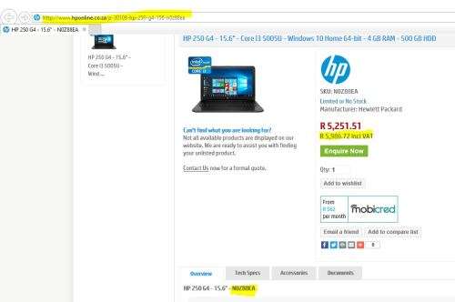HP 250 G4 Notebook Intel Core i3 5005U 2.0Ghz 500GB HDD 4GB RAM