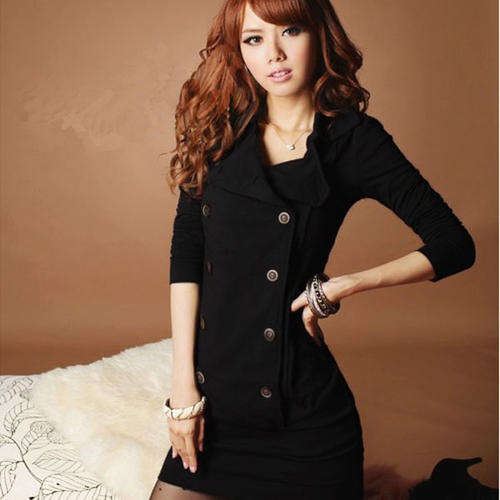 FREE SHIPPING-Latest Autumn Winter Cotton Double-breasted Personalized Double Collar Dress