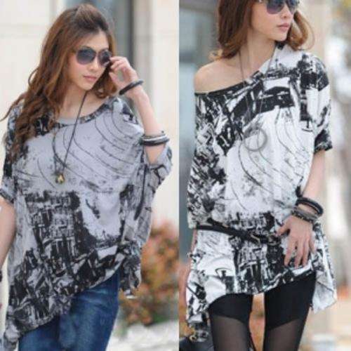 FREE SHIPPING-Women's Fashion Loose Round Neck Batwing Short Sleeve Tops T-Shirt