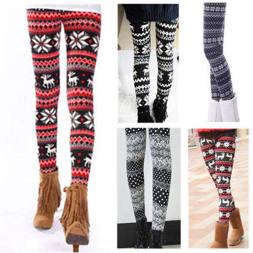 Reindeers Snowflakes Leggings Warm Tights Pants per pair