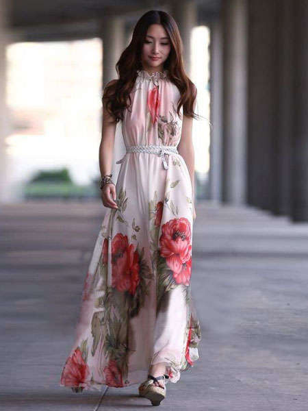 Hem Chiffon Maxi Flower Long Dress